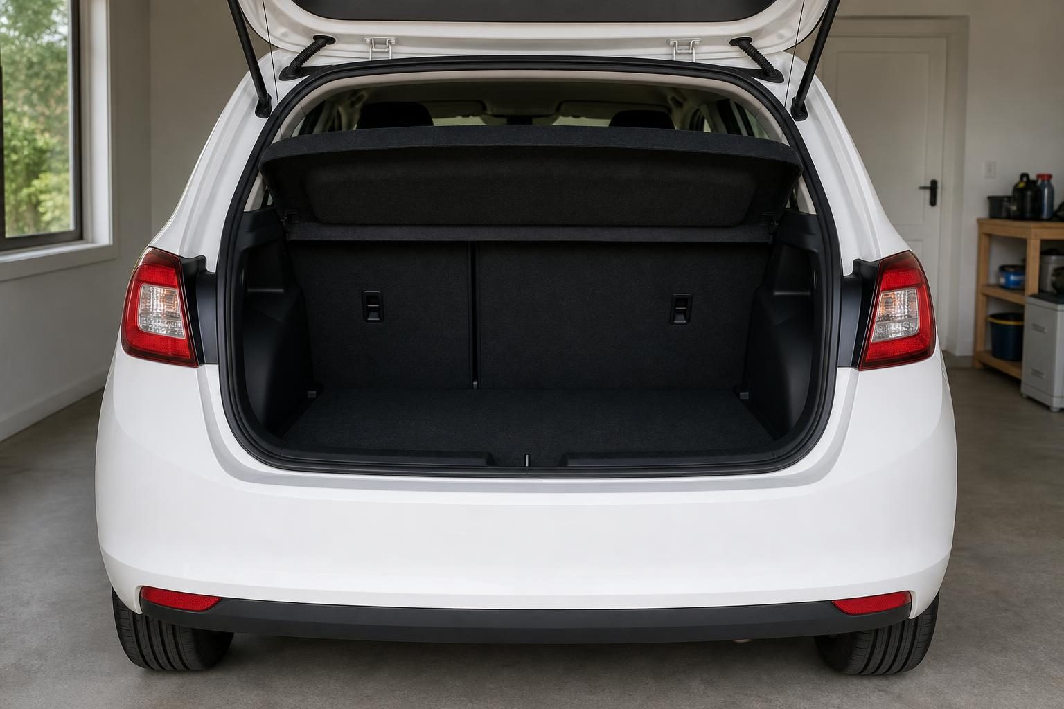 ハッチバック車のリアゲートを開けた荷室(ラゲッジルーム)の様子