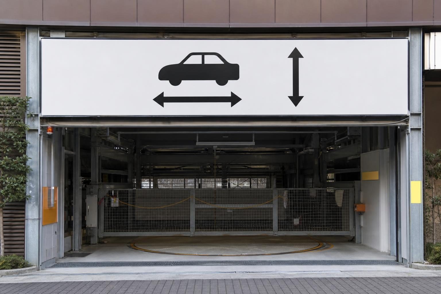 機械式駐車場の入口に掲示された制限値の案内板