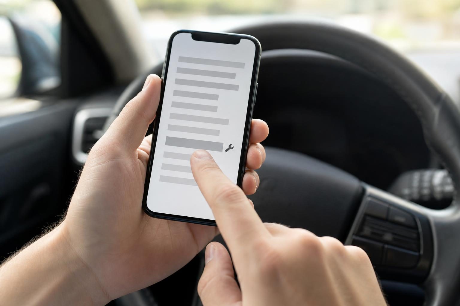 取扱説明書の目次をスマートフォンで開き、メンテナンスの章を指でたどっている手元