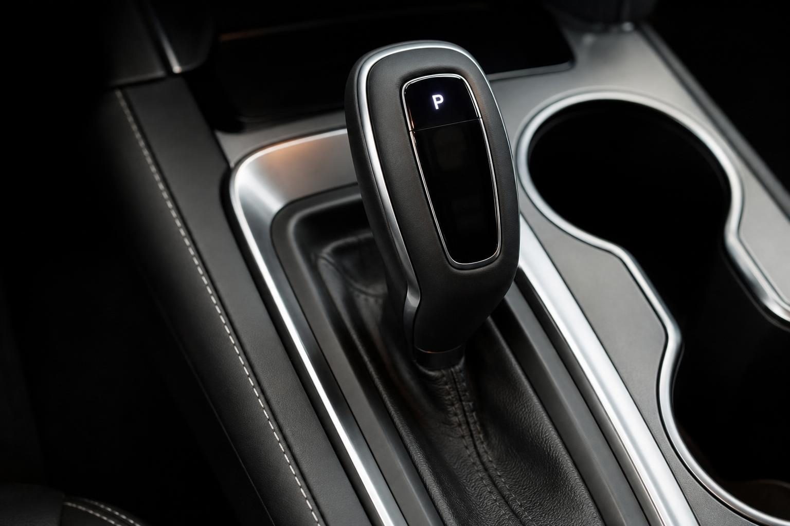 車のシフトレバー(セレクター)がPレンジに入っている様子のアップ