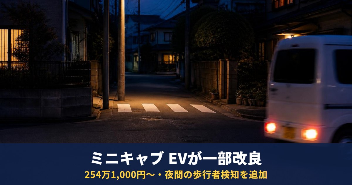 ミニキャブ EVが一部改良|254万1,000円から、夜間の歩行者検知を追加